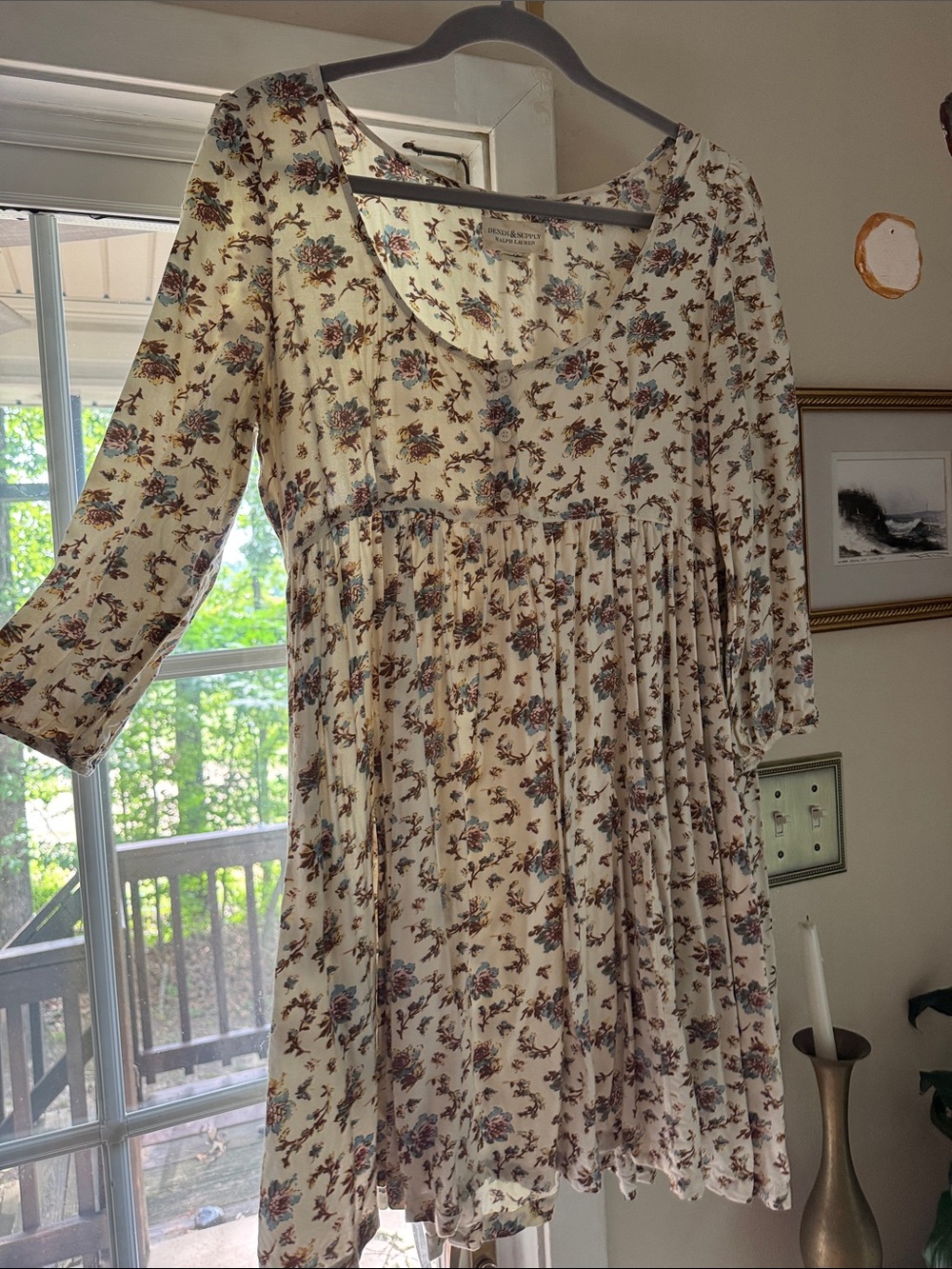 Denim and Supply Vintage Floral Smocked Babydoll Dress in Cream large